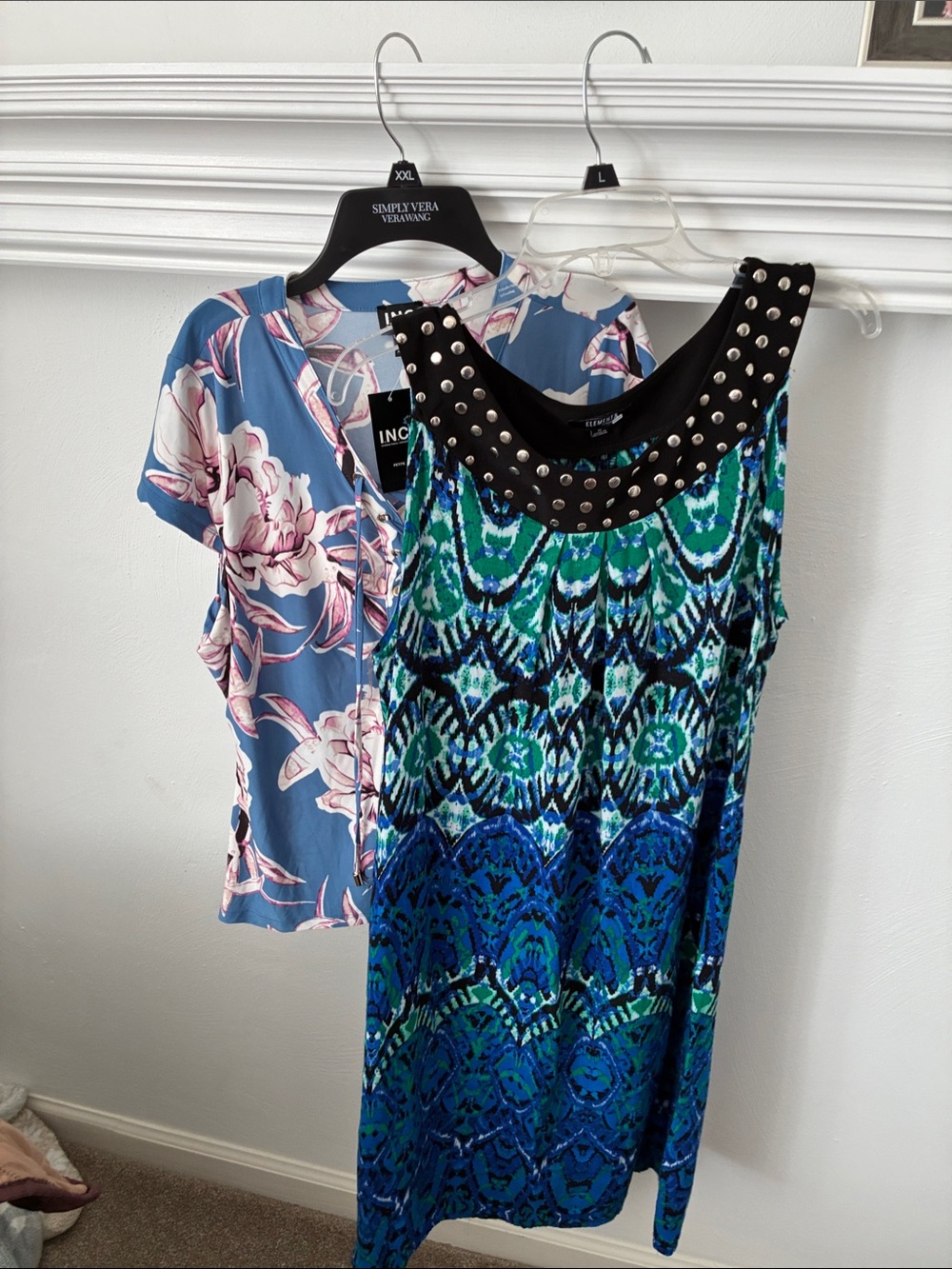 INC International Concepts Blue Floral Lace-Up Blouse